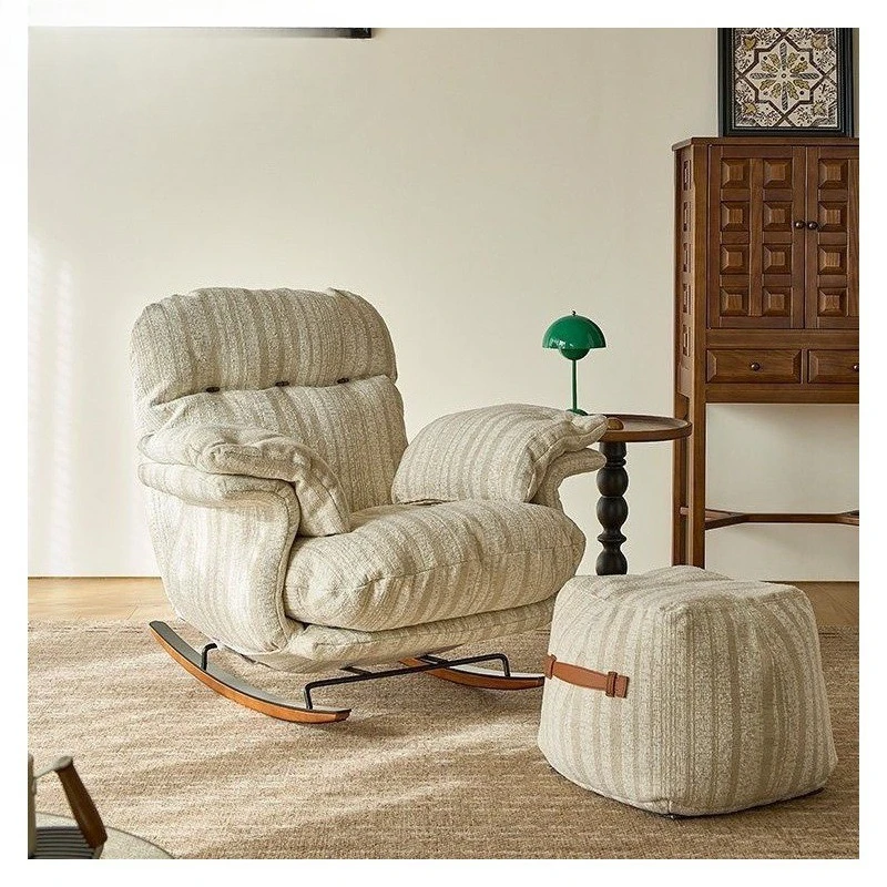

Single Rocking Chair Retro Casual Adjustable Lazy Sofa Recliner Casual Medium Ancient Cotton and Linen