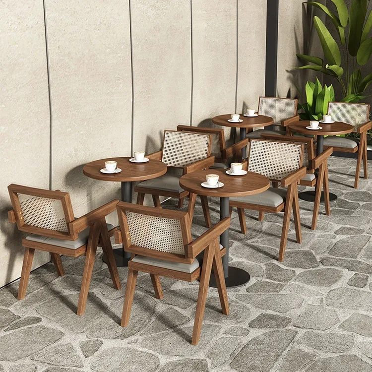 

Solid wood woven rattan chaiwestern restaurant casual dining bar negotiation table and chair combination South East Asia style