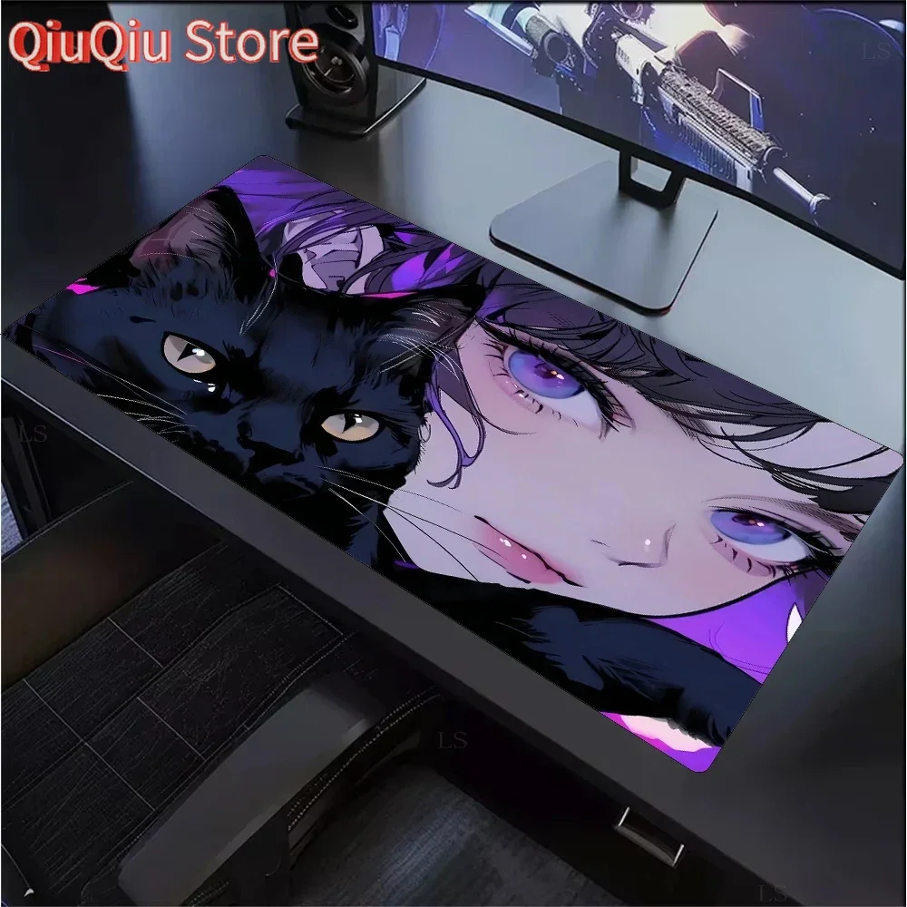 

Gaming MousePad Anime Black Cat Eyes Setup Gaming Keyboard Long Pad Computer Desk Mat Large Rug Office Gadgets Kawaii Laptop