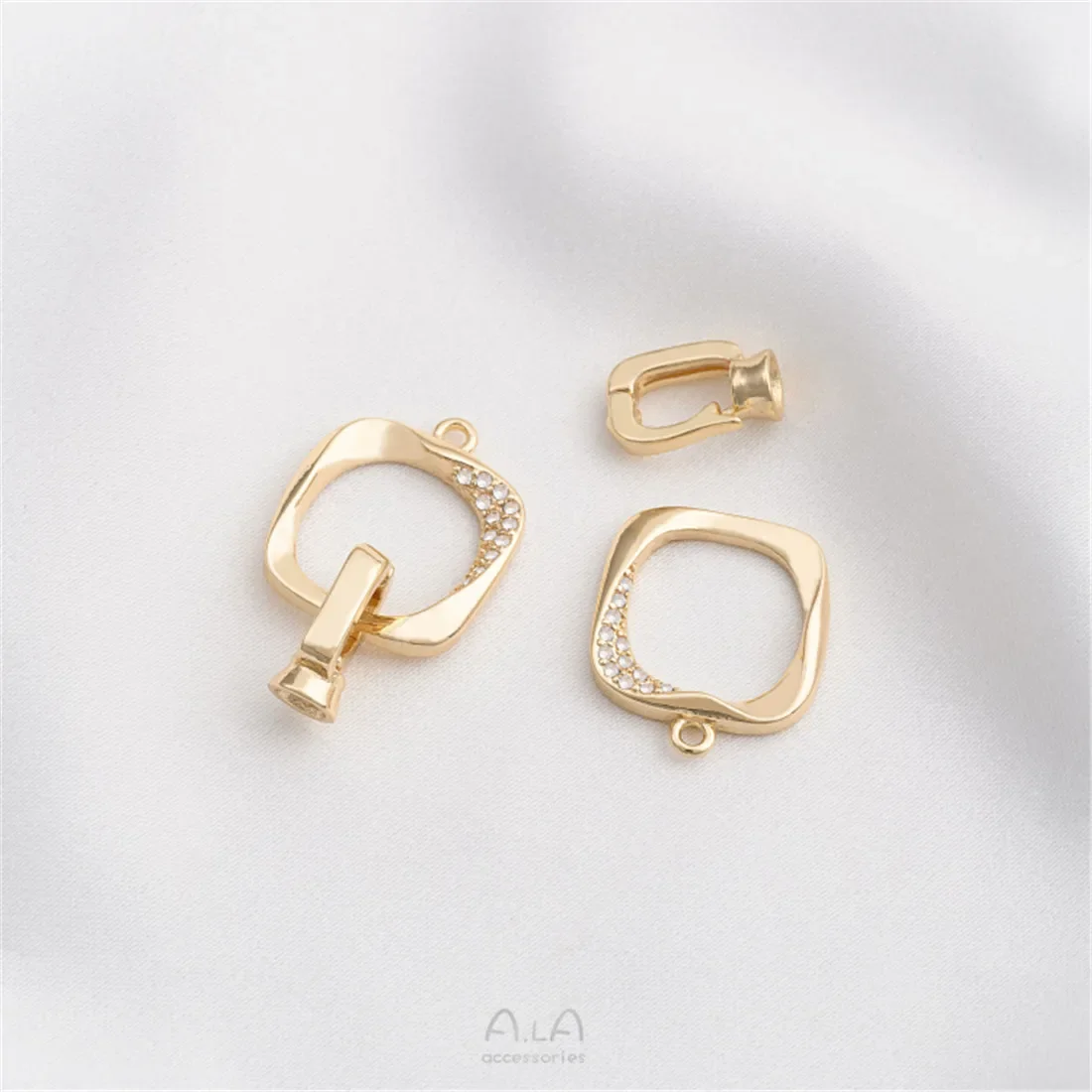 14K Gold Inlaid Zircon Geometric Square Pearl Buckle Handcrafted DIY Bracelet Necklace Connecting Buckle Accessories C013