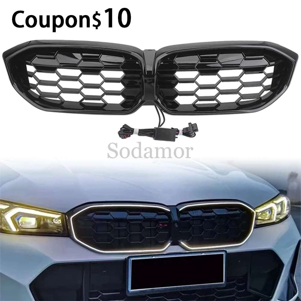 

For BMW 3-Series G20 G21 Facelift LCI 2023-24 Kidney Raring Grille Glossy Black Grill 1Pair Car Front Bumper Sports Slat Grille