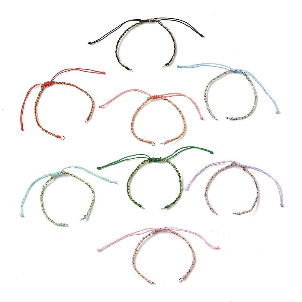 8pcs Adjustable Nylon Braided Rope Bracelet Cord Blank Bracelet String With Jump Ring Woven Bangle Base for DIY Jewelry Making