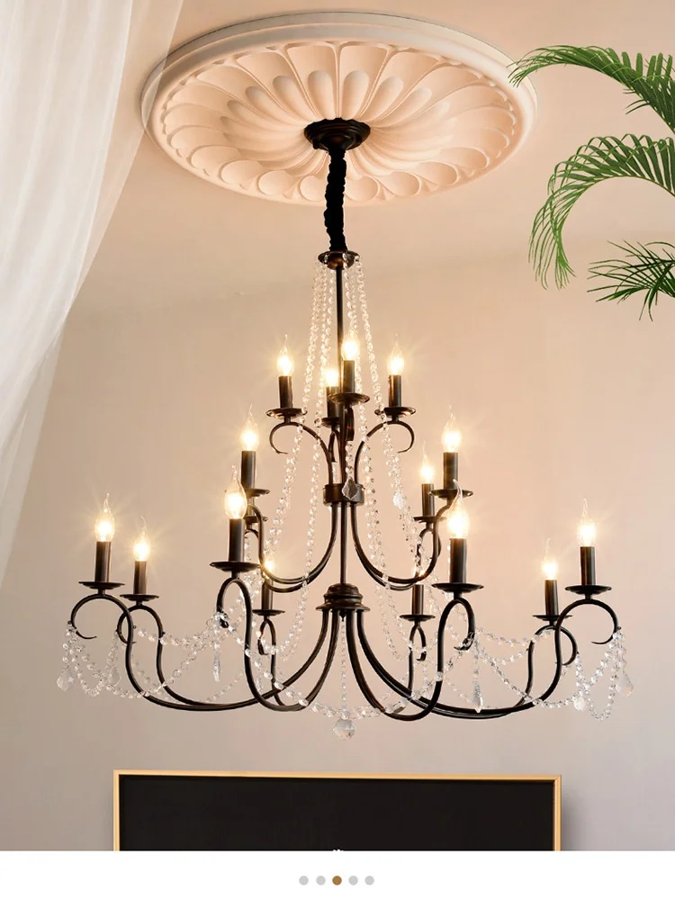 American Black Candle Chandelier Loft Crystal Pendant