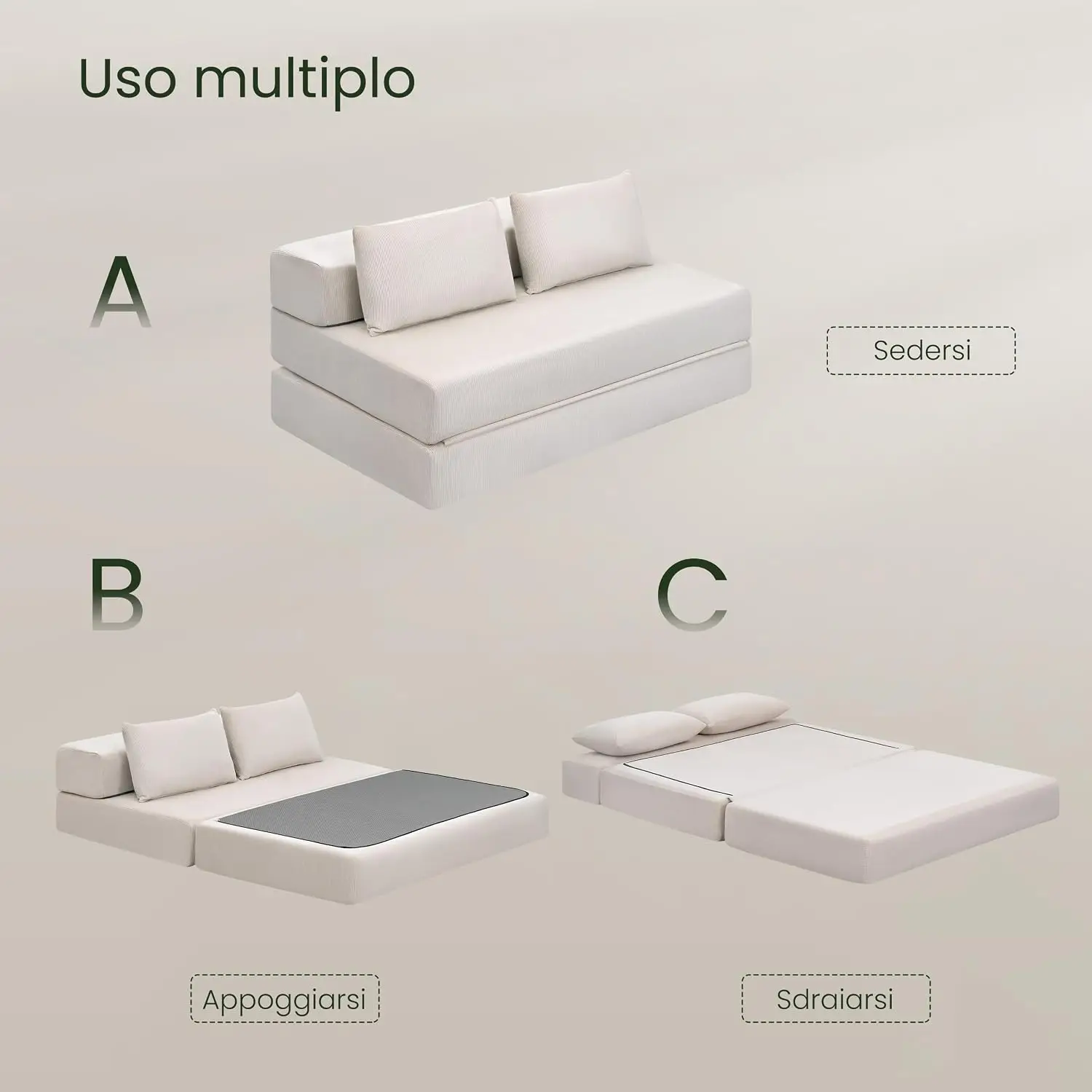 Divano letto convertibile a 2 posti EUGAD, letto a sacco pieghevole con cuscino per 2-3 persone