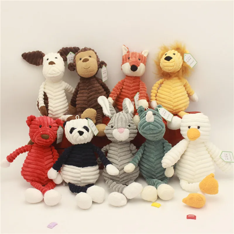 Corduroy Animal Shape Plush Toy Stripe Baby Elephant Lion Fox Rabbit Pig Panda Duck Monkey Soft Stuffed Toys Kids Toys