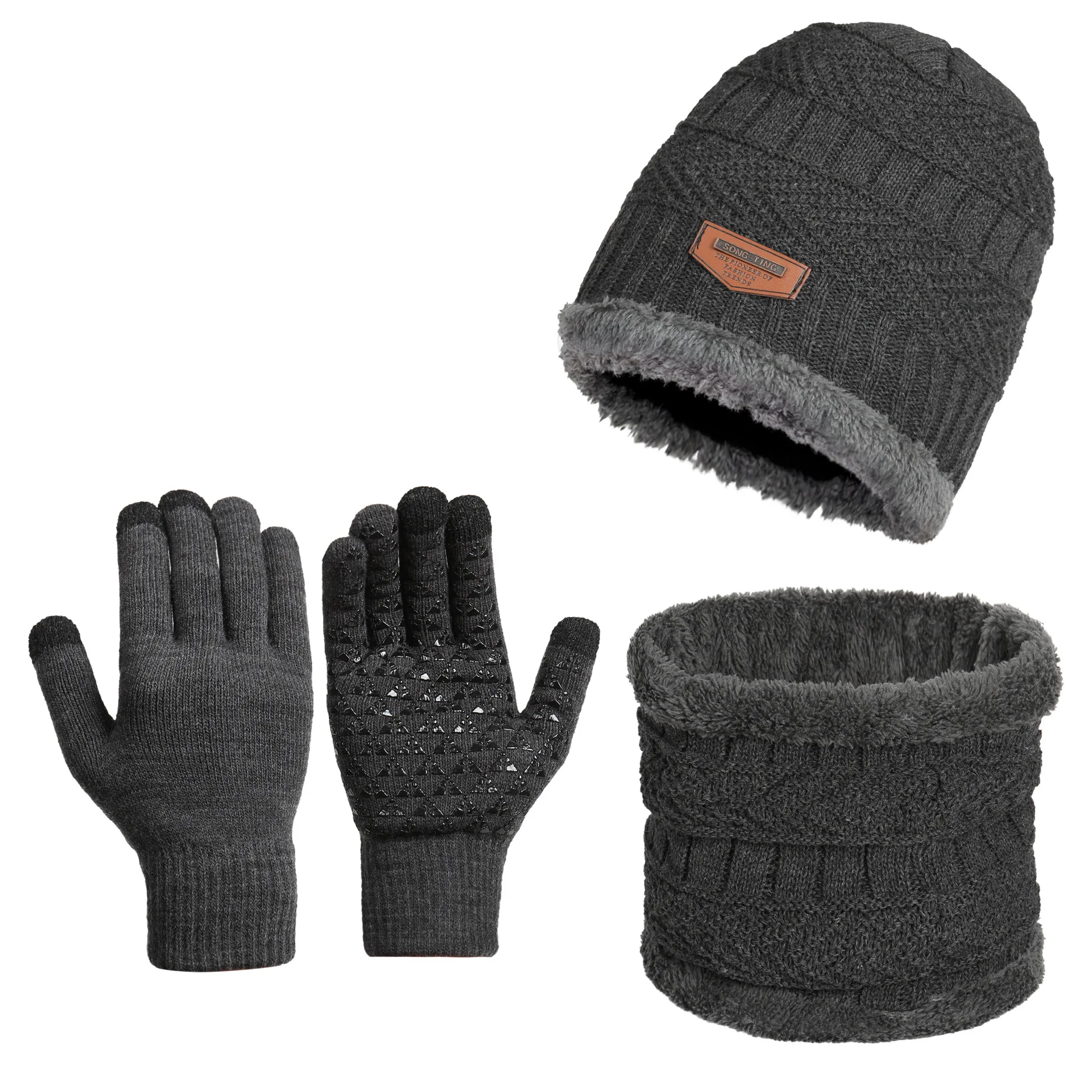 3 peças à prova de vento chapéu cachecol e luva conjunto masculino inverno quente e à prova de frio proteção de ouvido capuz ao ar livre ciclismo chapéus chapéu de malha