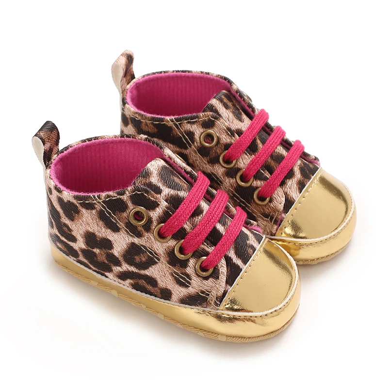 Fashion Leopard Print 0-18M Baby Shoes With Printed Casual Lace Up Upper PU Sports Shoes Baby Shoes Walking Shoes
