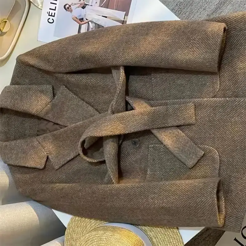 

New Fashion High Quality Autumn Winter Temperament Women Blazer Woolen Suit Jacket Coat Ladies Office Blazer Female Outerwear