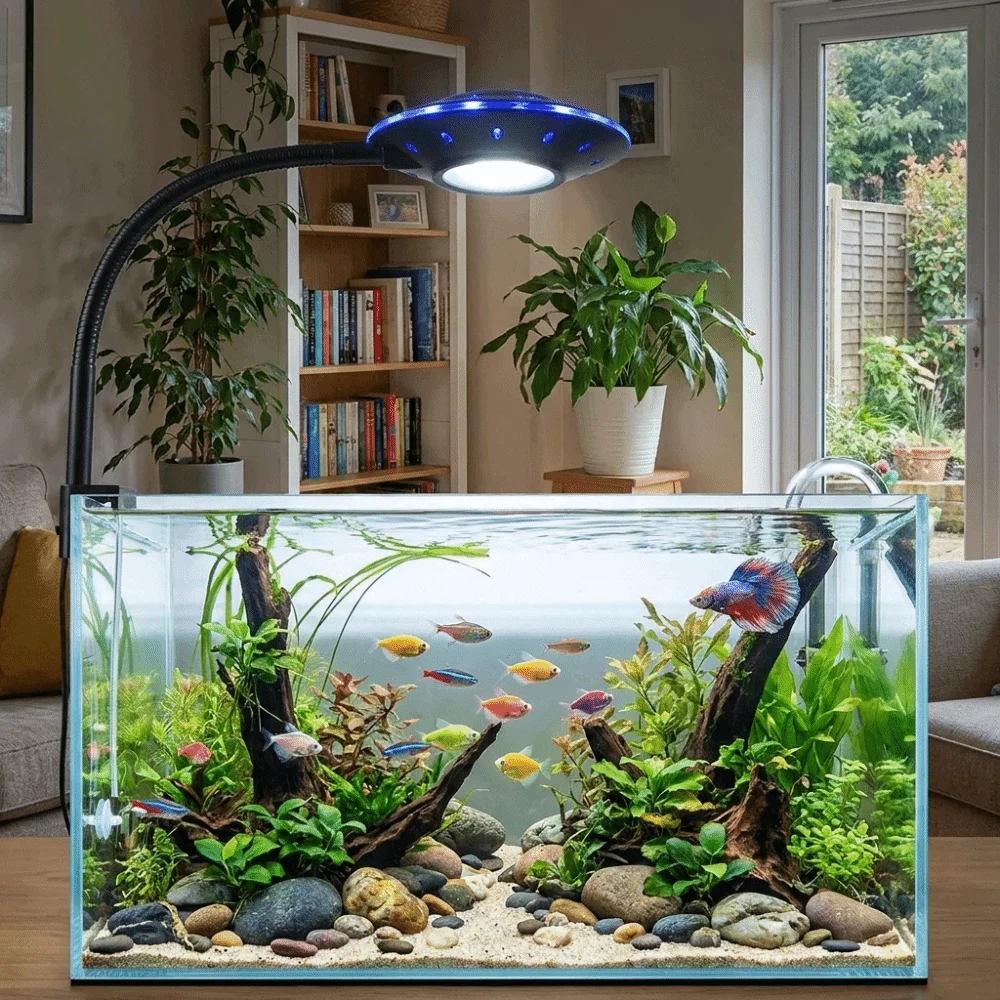 UFO Shape Fish Tank Clip Lamp Flexible Stem Color-changing Aquarium Decorative Light USB-Plug Adjustable Brightness