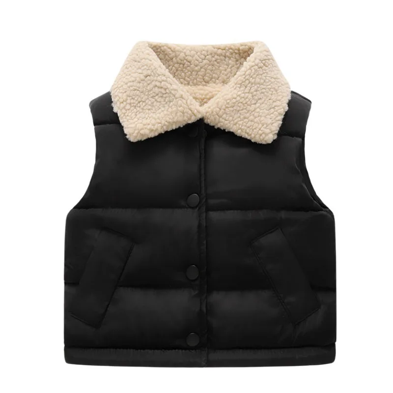 Child Vest Winter Boy Girl Thickened Warm Casual Square Collar Lamb Fleece Sleeveless Jacket 2-10 Year Old Fashion Kids Clothing