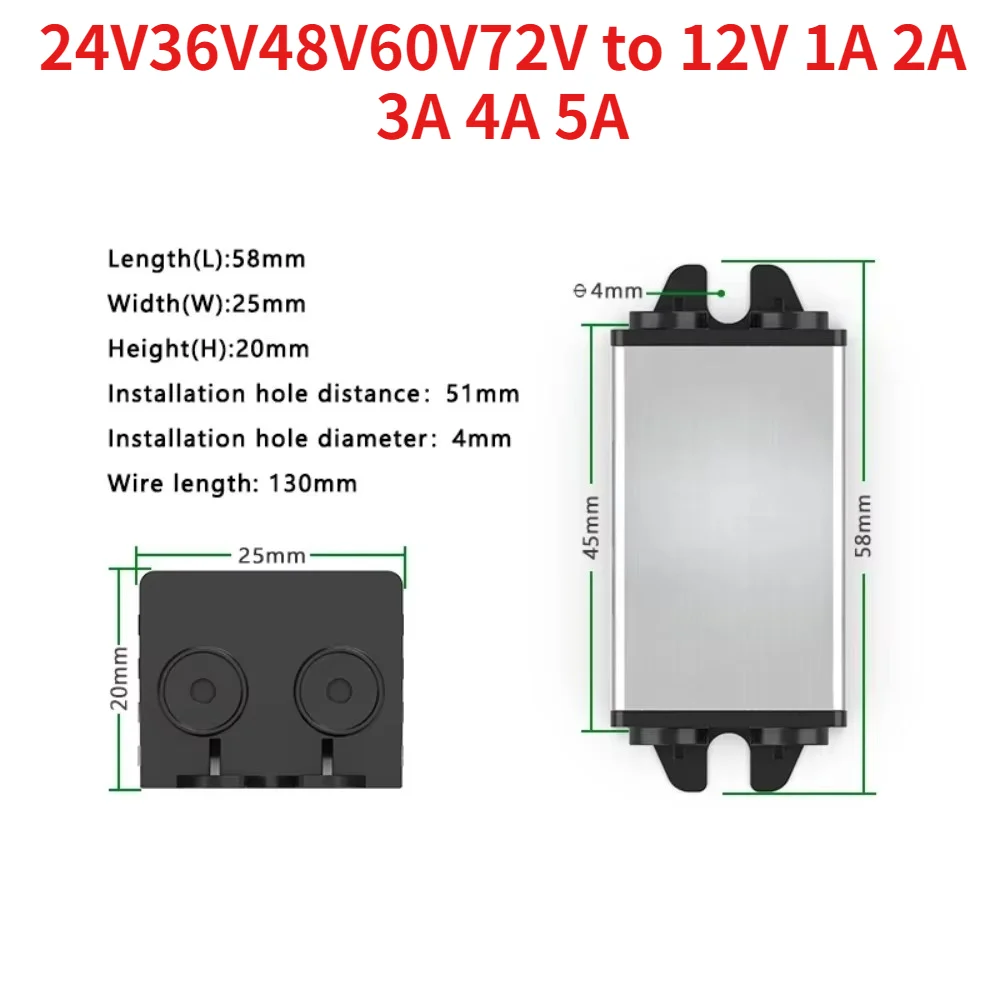 power supply voltage regulator 24V to 12V step-down module 36V48V60V72V (15-90V) to 12V 1A 2A 3A 4A 5A DC converter for Vehicles