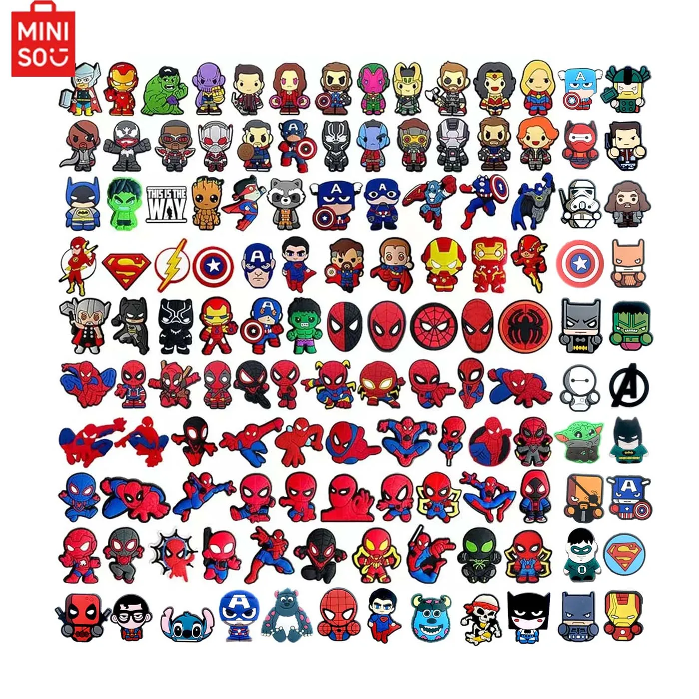 MINISO 나막신 마블 스파이더맨 시리즈 신발 참, PVC 신발 DIY 장식, 프리미엄 액세서리, 랜덤 10 개, 20 개, 30 개