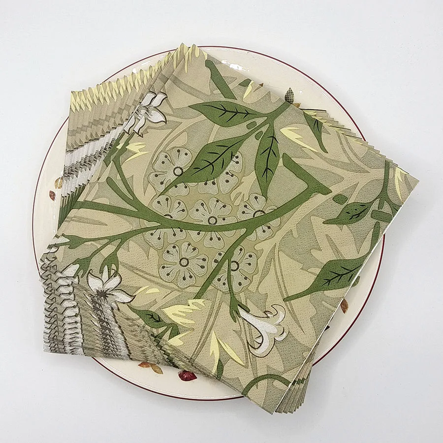 10/20 قطعة مناديل زهور الكاميليا الخضراء 33x33 سنتيمتر ، المناديل الورقية المطبوعة لحفلات الزفاف وأعياد الميلاد لتزيين الطاولة #4