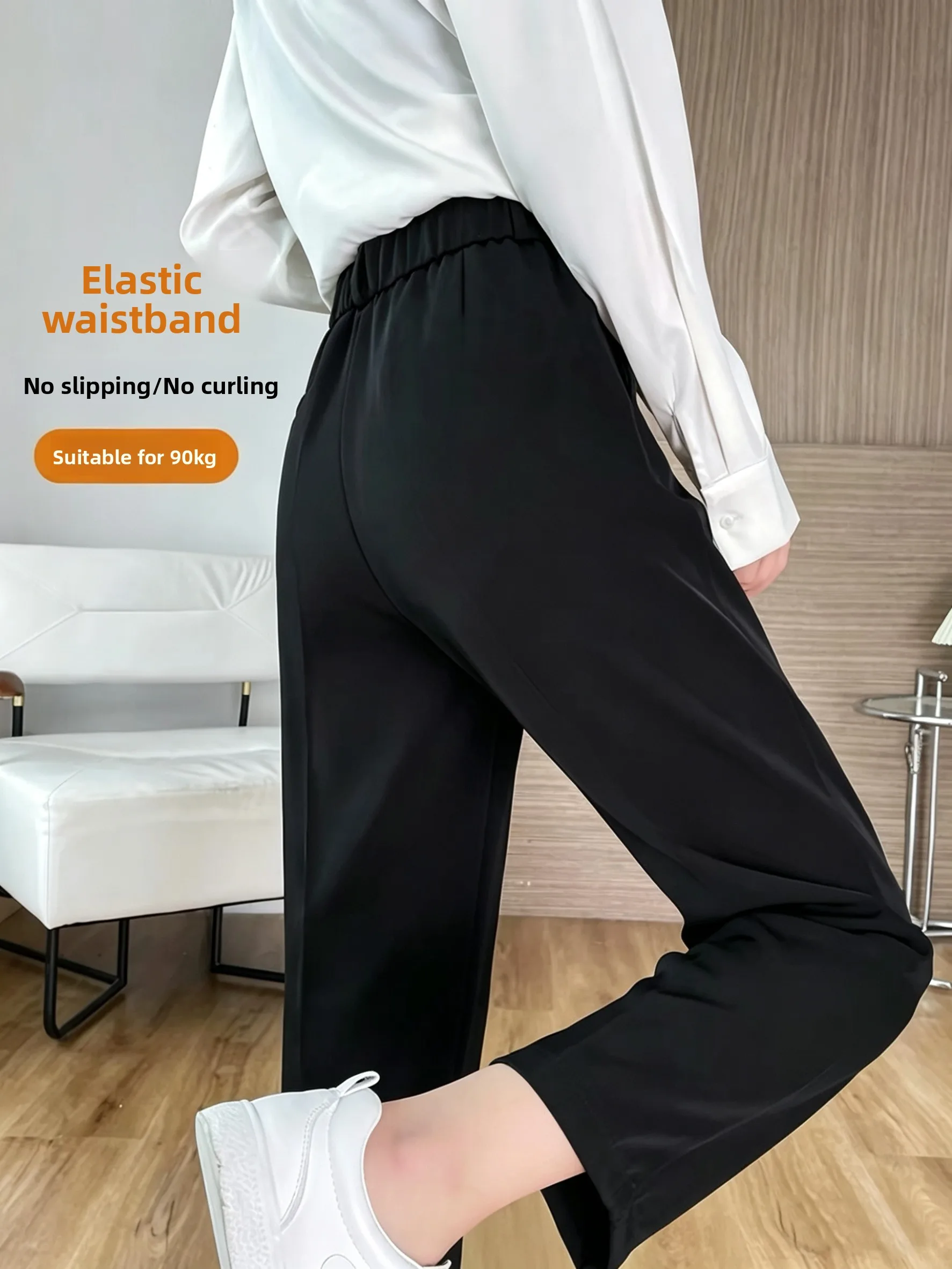 

Black Casual Straight Leg Suit Pants for Women Summer 2026 Professional Workwear High Waist Korean Style Pocket Detail