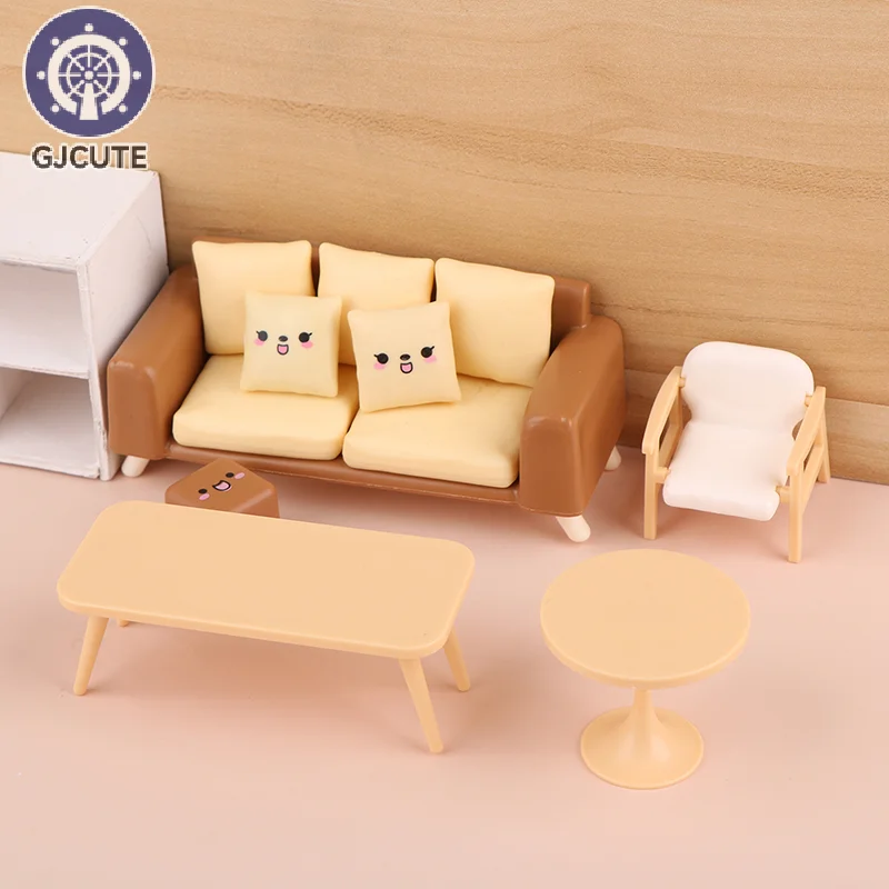 1/12 Dollhouse Mini Tea Table Chair Sofa Model Dollhouse Living Room Decoration Dolls House Furniture Accessories