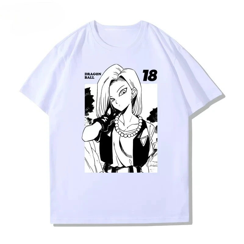 2026 New Hot Bandai Dragon Ball Cotton Men's T-Shirt Android 18 Print Casual Oversized Crew Neck Short Sleeve Summer Graphic Tee
