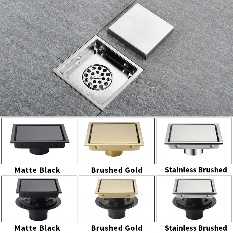 Black Anti-Odor Floor Drain Tile Insert 11/15cm Square Shower Drain Strainer Kitchen Waste Drainer Stainless Steel High Quality