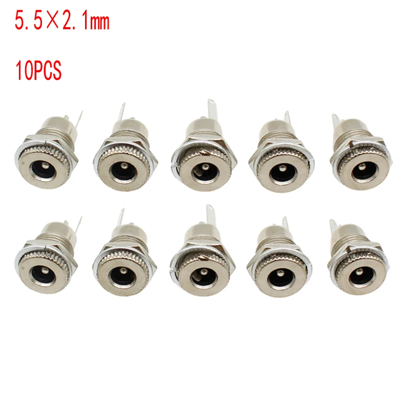 10Pcs DC Connectors 5.5x2.1mm 3.5x1.3mm DC Power Plug Male Female Jack Socket Nut Panel Mount DC Power Adapter Connector 5.5*2.1