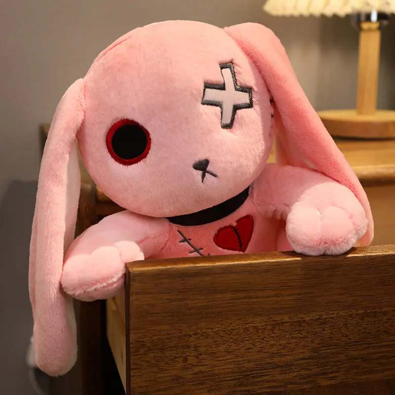 Gruselige gotische Hase gefüllt verrückte Kaninchen Plüschtiere, gruselige Gothic Bunny Stofftier niedlichen Horror schreckliche Hasen puppe, für Hal – Detail 9