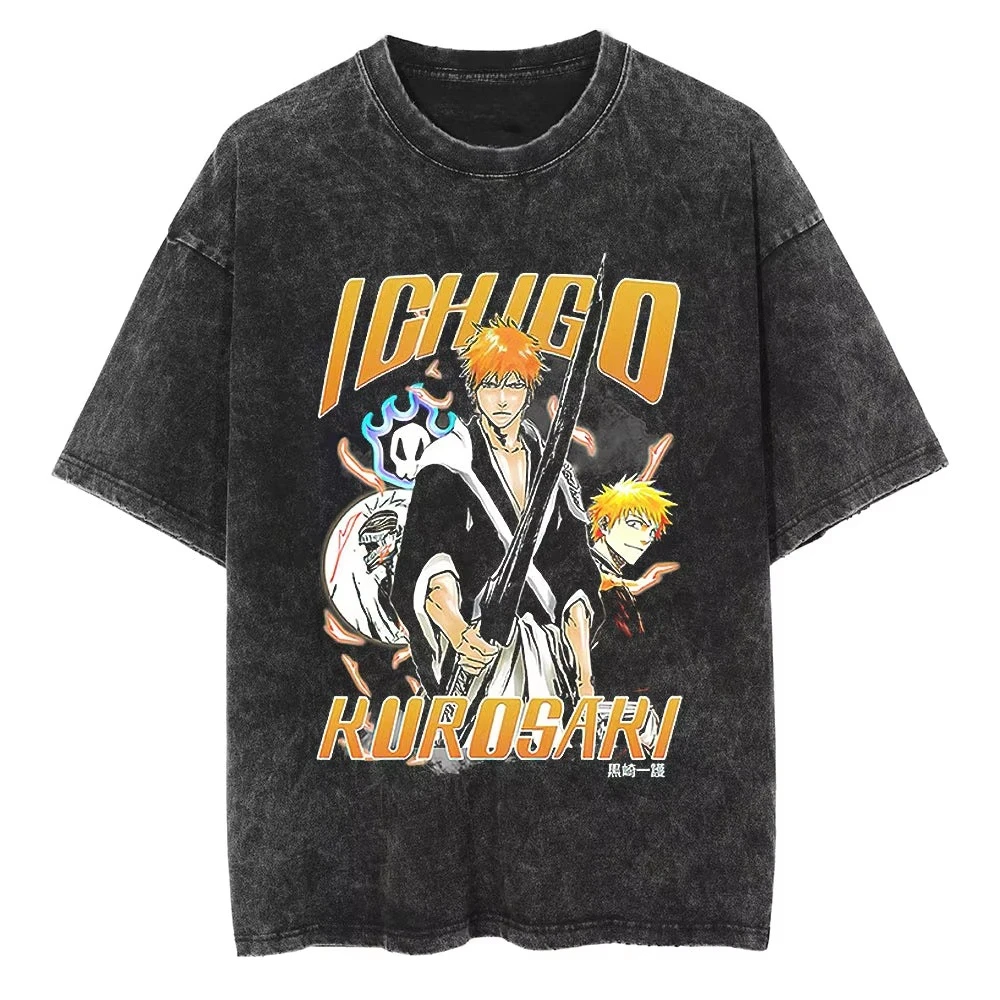 

Women T Shirts Anime Bleach Printed Summer New Trendy Vintage Washed Women's Oversized Short Sleeved Tees Gym Clothing Y2k Tops