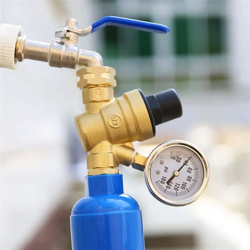 ABMH-1 PCS RV Water Pressure Regulator Valve Adjustable Water Pressure Reducer With Gauge And Inlet Screen Filter, Brass Lead-Fr