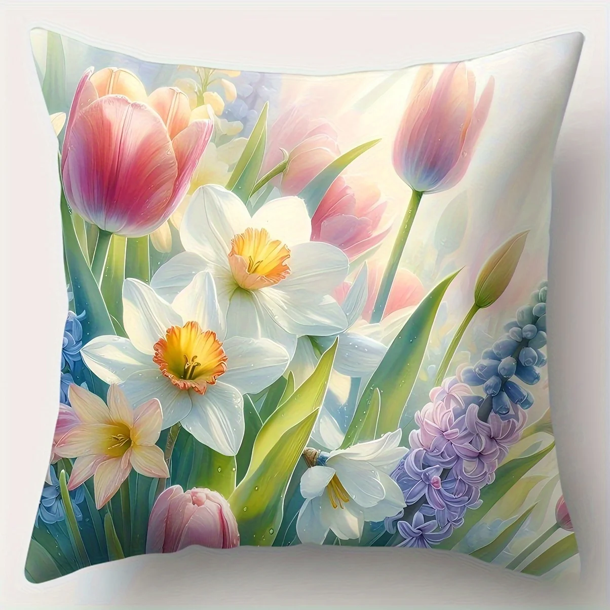 4-piece pink tulip cover set with single-sided printing, suitable for living room and bedroom decoration. Insert not included.