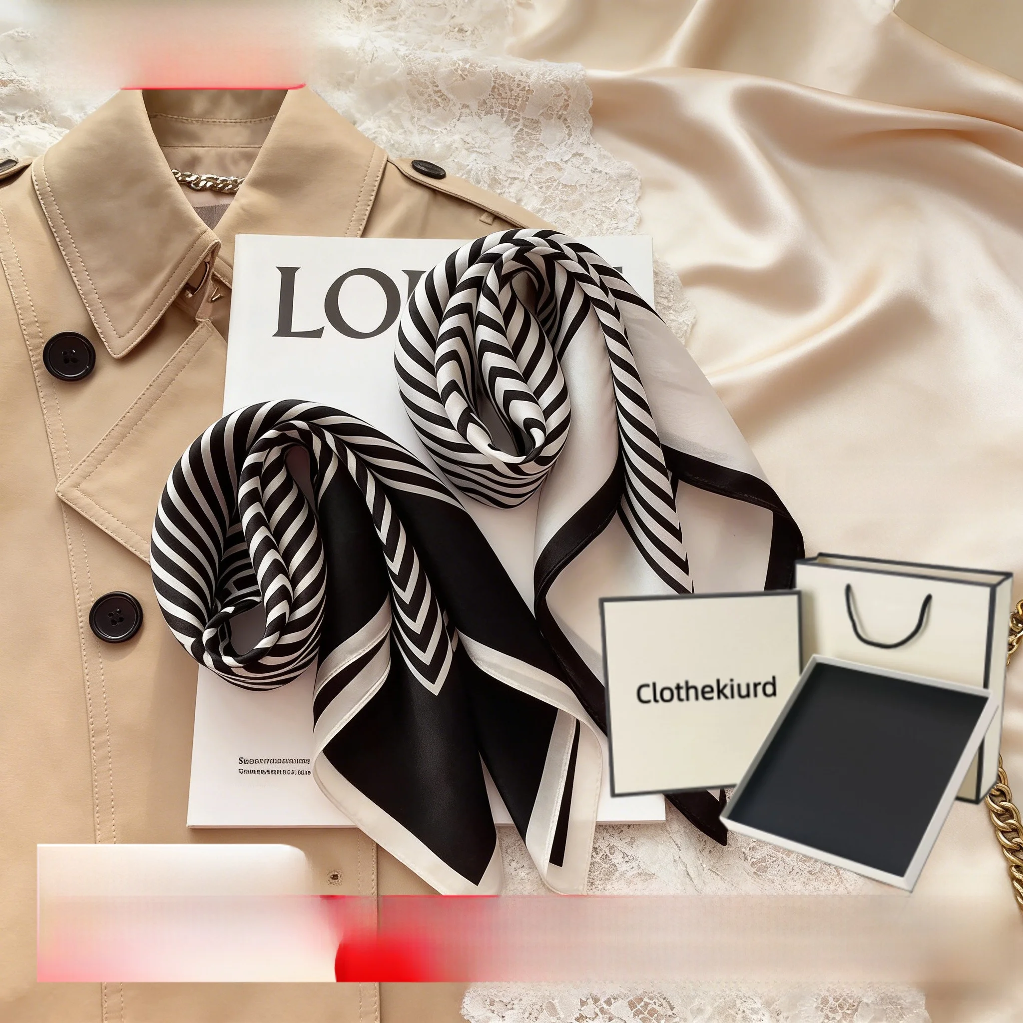 silk-scarf-women's-spring-autumn-small-square-versatile-decorative-ne-protection-bla-white-stripes-silk-chiffon-awl