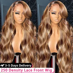 Perruque Lace Front Wig Body Wave Naturelle, Cheveux Humains, Blond Miel, Balayage HD, 13x6, 40 Pouces, 250%, pour Femme