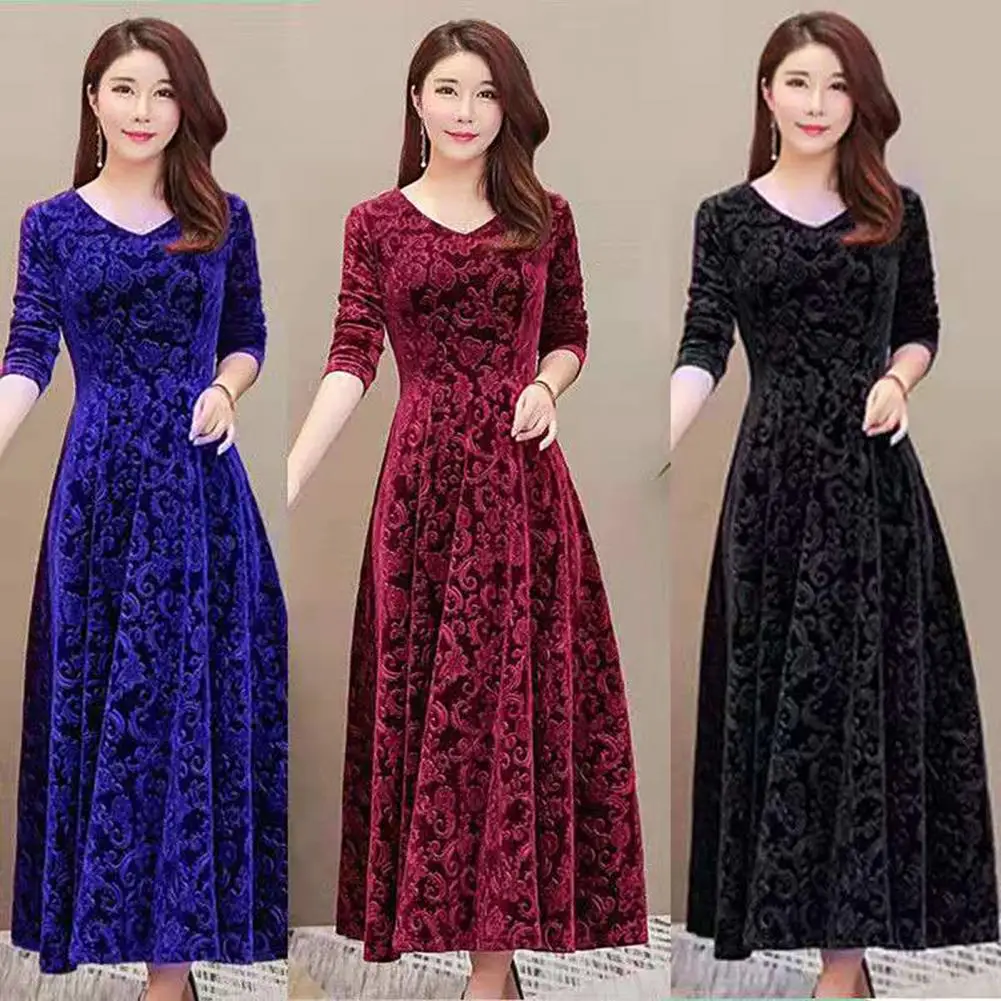 Women\'s dress Floral Pattern V Neck robe Spring Elegant Long dresses women Fashion Vestidos for evening dresses