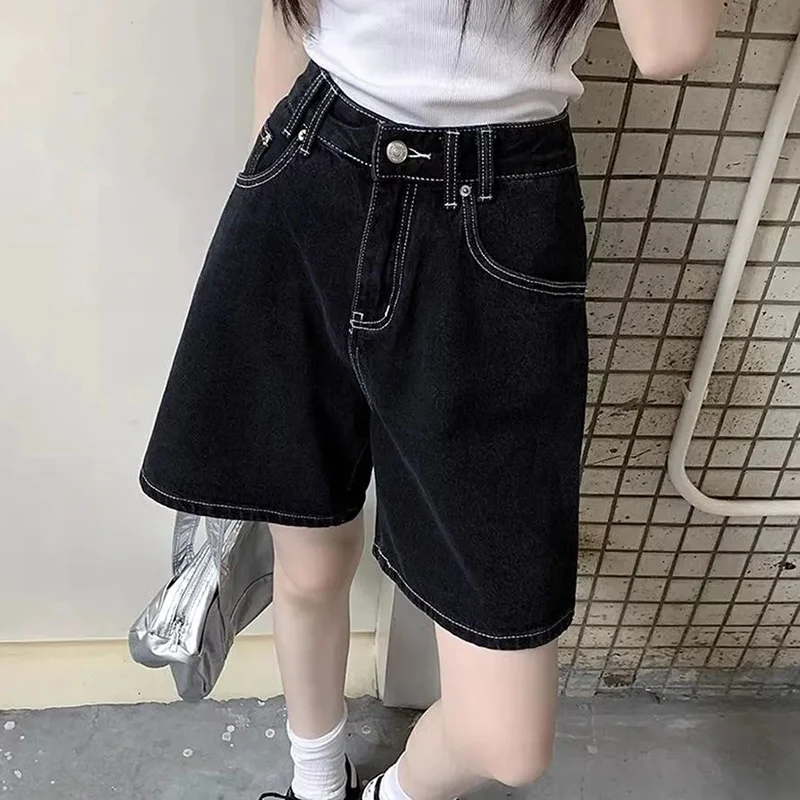 2026 Summer Lady Classic Fashion Solid Jeans Girls High Waist Baggy Straight Leg Pants Women Ins Fashion Denim Shorts