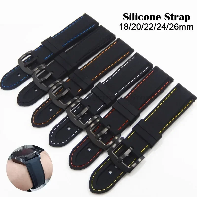 18mm 20mm 22mm 24mm 26mm Silicone Watchband for Seiko Waterproof Rubber Watch Strap Men Sport Smart Wristband Universal Bracelet