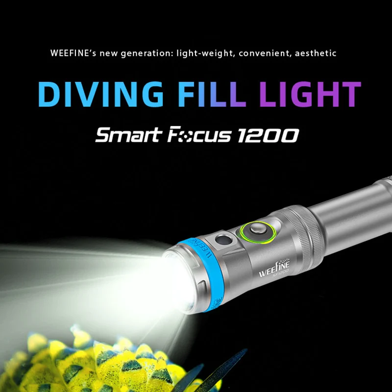 Weefine WF079 Waterproof Smart Focus 1200-Lumen LED Light Scuba Diving Flashlight Underwater Photography Lamp Diving Gear 1200FR