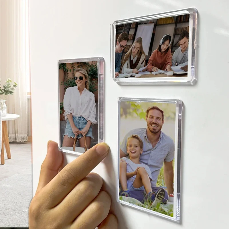 Lot de 5 cadres photo magnétiques en acrylique transparents, autocollants aimantés pour réfrigérateur, support d'affichage pour photos, organisateur d'images pour la maison, DIY