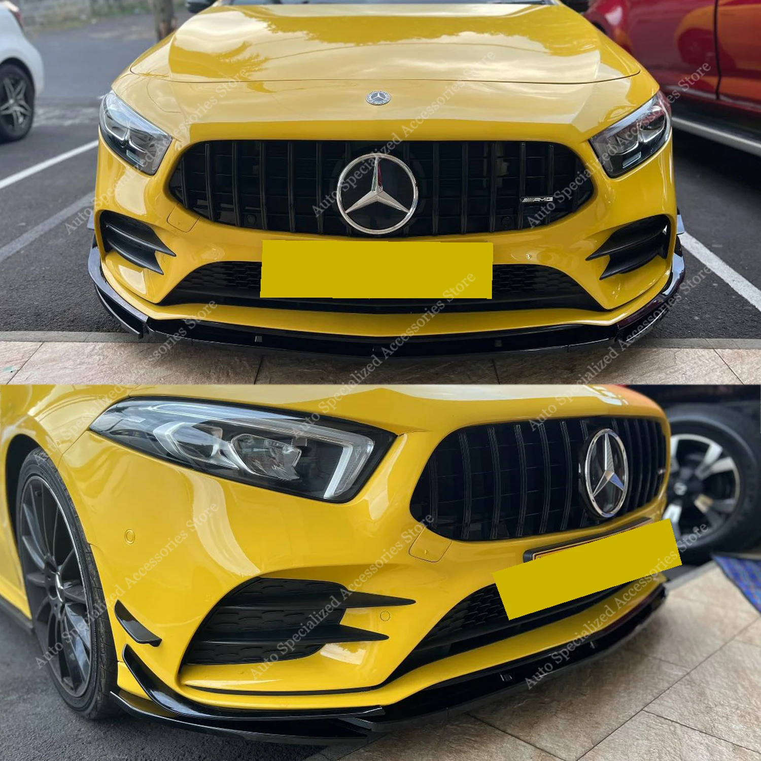 Front Bumper Lip Spoiler Splitter Diffuser Retrofit For Mercedes W177 V177 A200 A220 A220d A250 A35 AMG-line 2018-2022 Pre-Lci