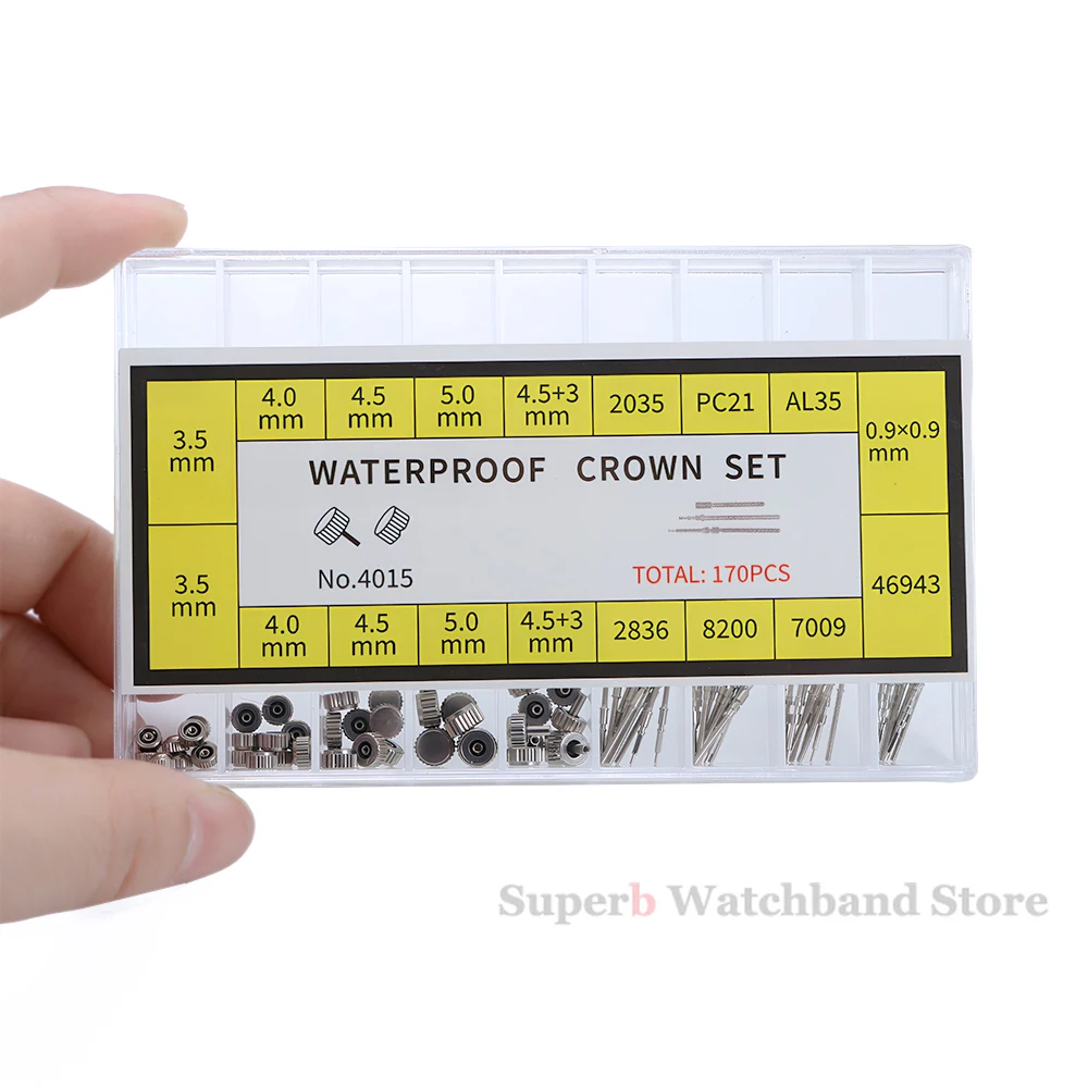 

170Pcs/Box Watch Crown Spring Bar Stainless Steel Watch Crown Spring Set Watch Repairing Tool Accessory for Watchmaker