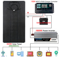 12V to 220V Power System 1500W Modified Sine Wave Inverter 300W Solar Panel 150A Charge Controller Emergency Power Generator Kit