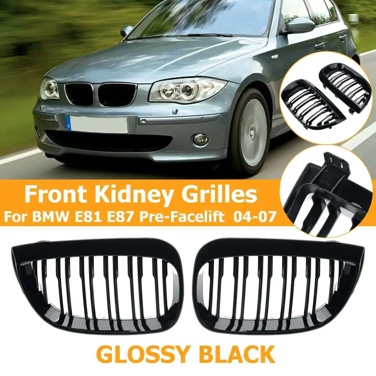 

Glossy Black Front Kidney Sport Racing Grille For BMW 1-Series E81 E87 Pre-facelift 5-door 128i 130i 2004 2005 2006 2007