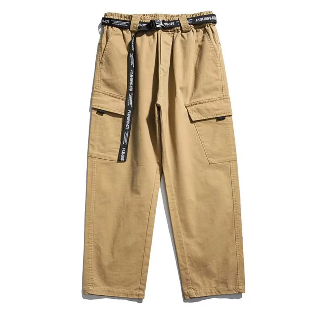 Black Letters Waist Band Side Pockets Cargo Pants Men Straight Style Men's Pants 3 Colors