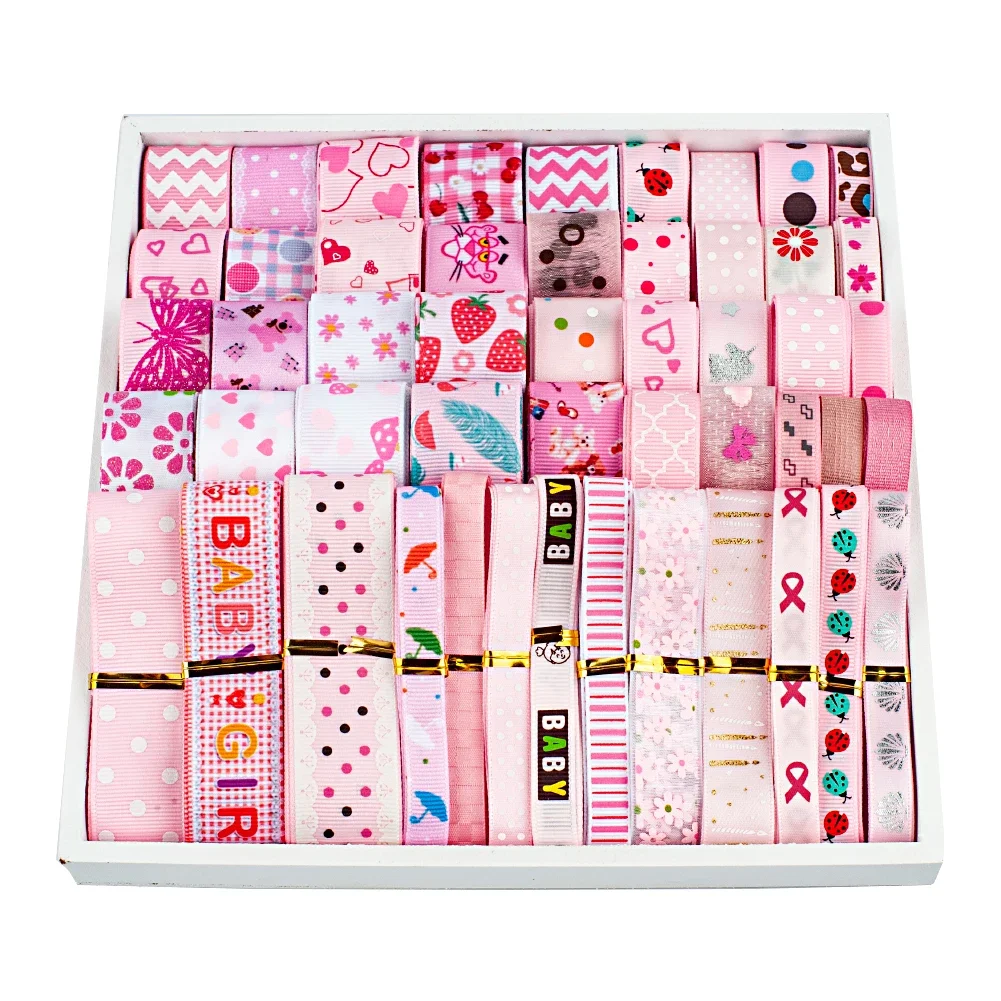 الترويجية الربيع الأخضر سلسلة 12 ياردة مجموعة عشوائية حجم مختلف مختلط نفس اللون المطبوعة Grosgrain/شريط الساتان ، كل منها 1 ياردة