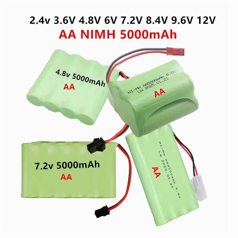 2.4v/3.6V/4.8V/6V/7.2V/8.4V/9.6V/12v 5000mAh NI-MH Rechargeable Battery for Rc toys Car Boat Tanks Trains Robot Gun