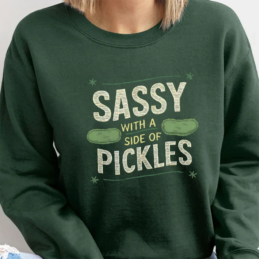 

Aesthetic Sweatshirt Long Sleeves Stylish Pullover Y2K Graphic Hoodies Crew Neck Unisex Casual Daily Wear Sassy With Pickels