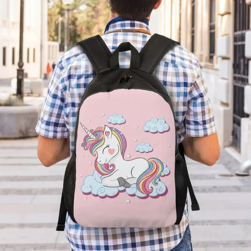 Mochila con diseño de unicornio arcoíris y nube para hombre y mujer, bolsa de libros para estudiantes universitarios, se adapta a bolsas para portátiles de 15 pulgadas