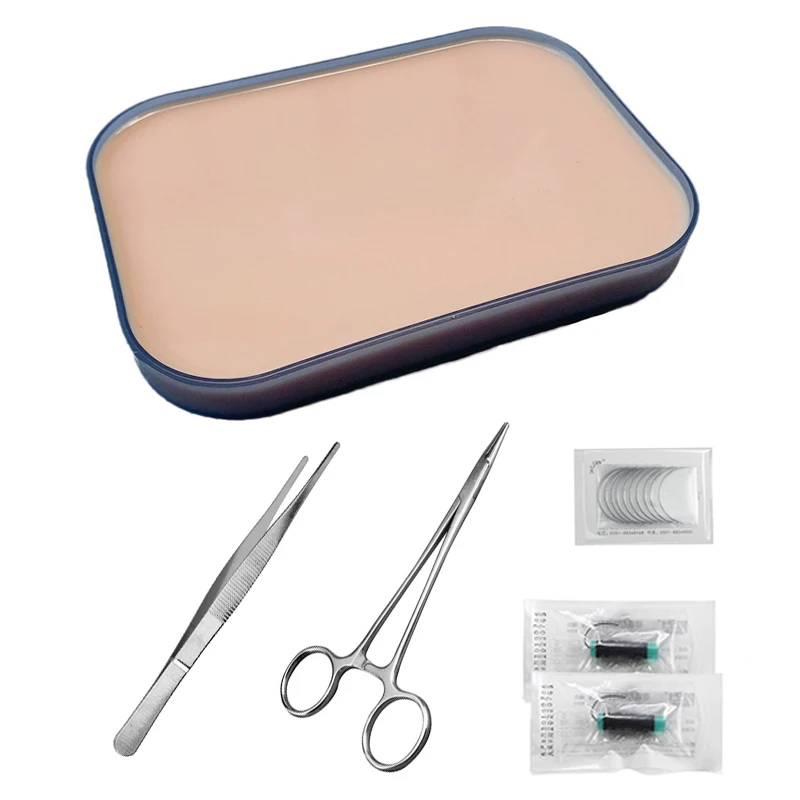 

6 шт. набор для тренировки наложения швов с медицинской подушечкой для кожи, модель, держатель для игл, пинцет, струны для студенческой хирургической подготовки