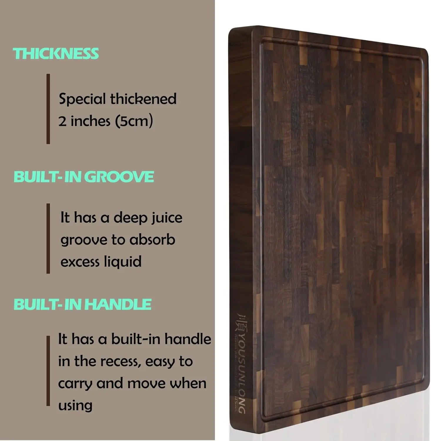 Extra Large Thick End Grain Walnut Wood Butcher Block Cutting Board Sustainable Kitchen Chopping Board with Juice Groove Handles