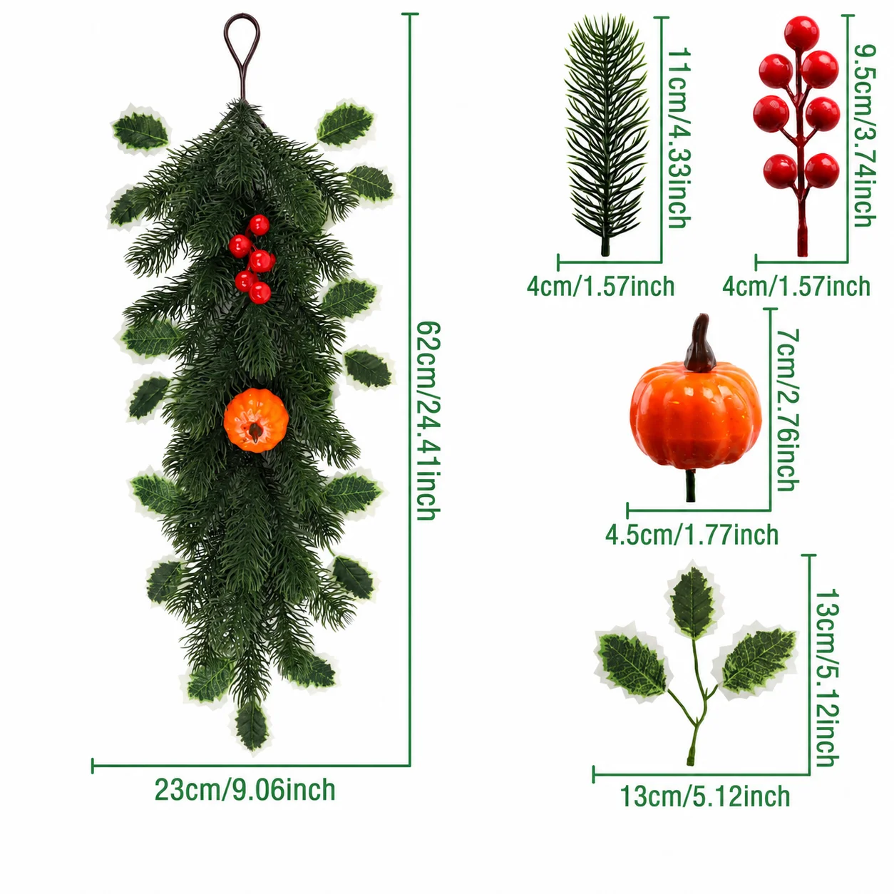 Artificial Christmas Pine Hanging Teardrop Swag Fadeless Fake PE Plastic Pine Branch For Living Room Restaurant Home