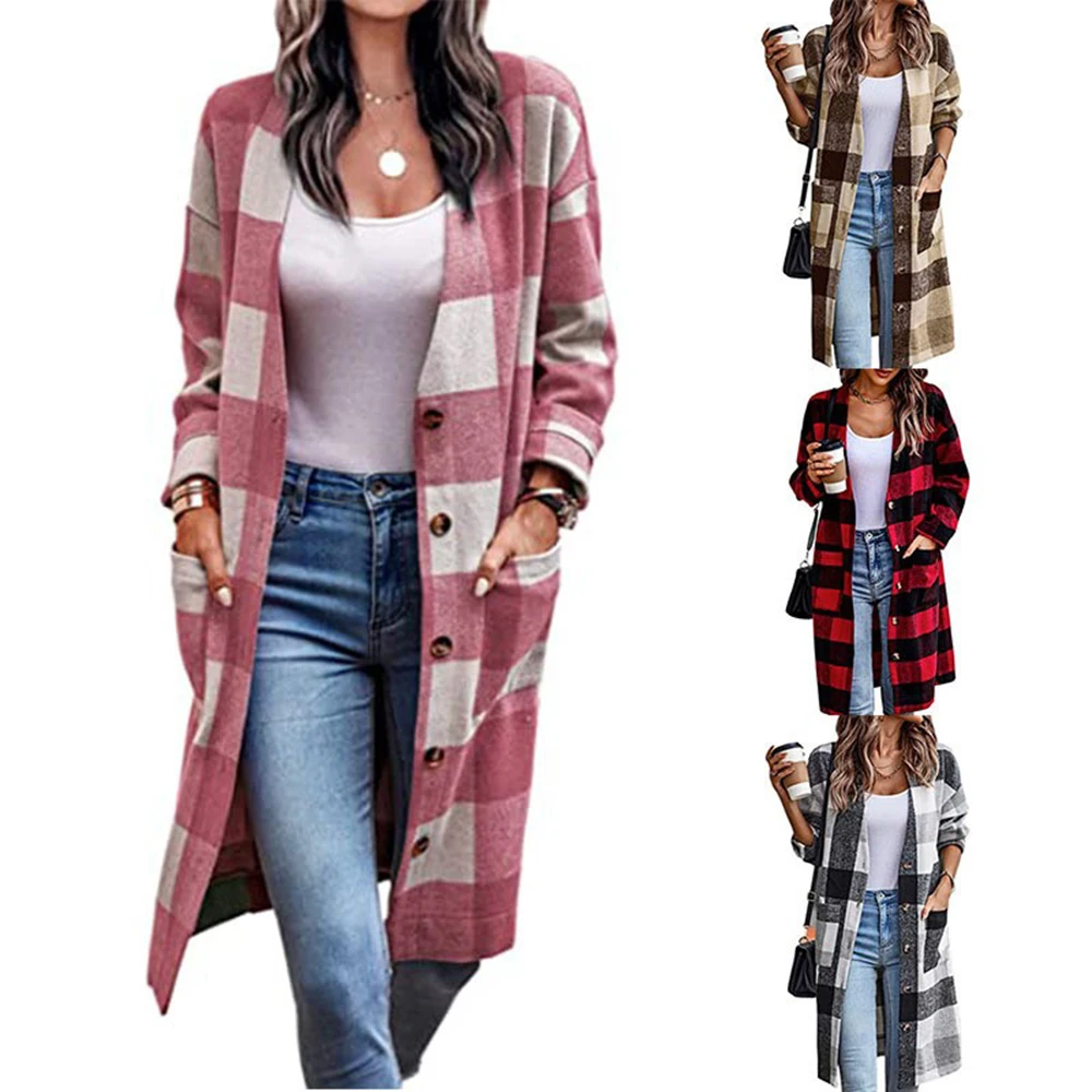 

Autumn/winter Women's New Plaid Woolen Jacket Medium-length Fashionable European American Style Amazon Best Seller