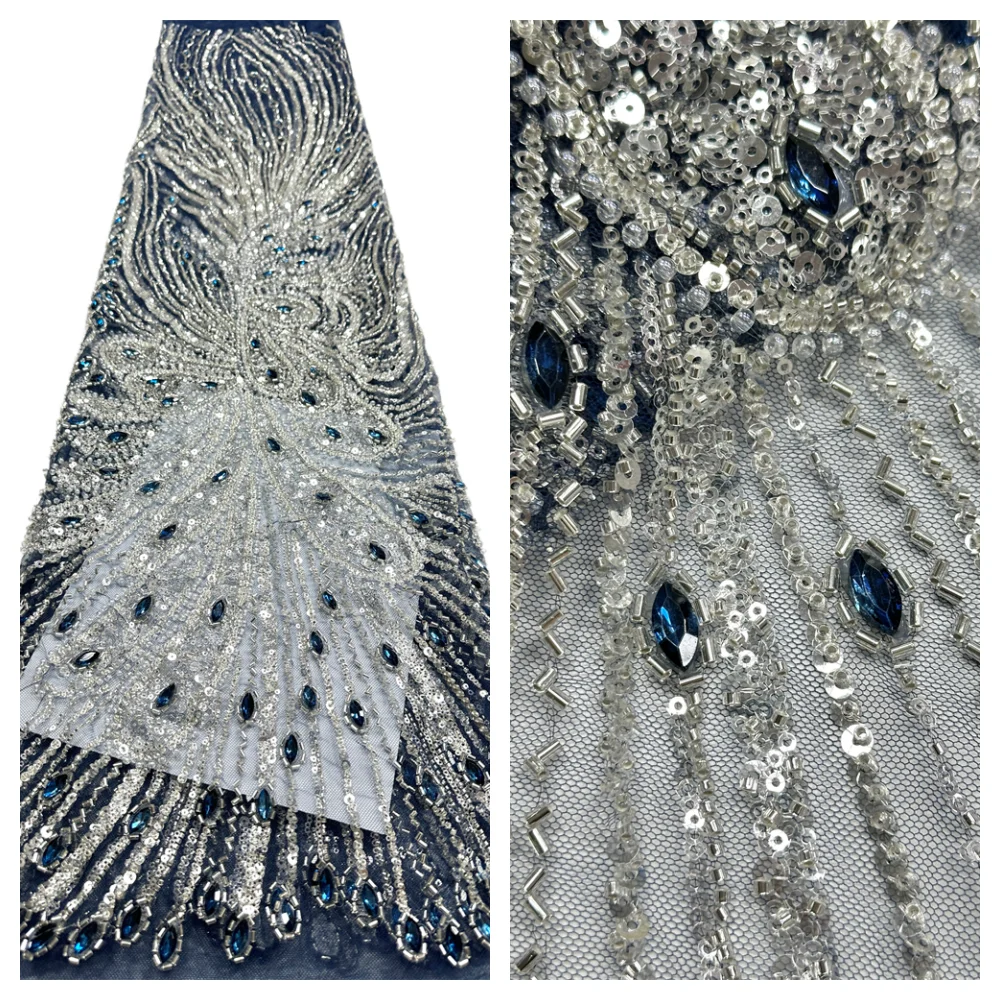 

Fashion African Lace Fabric 2026 High Quality French Beaded Luxury Tulle Lace Nigerian Sequins Net Lace Fabric For Wedding Dress