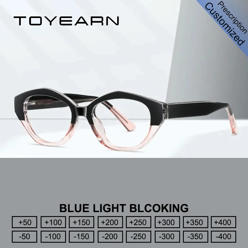 

TOYEARN Fashion Oval Reading Glasses Women Blue Light Blocking Myopia Hyperopia Customized Prescription Eyeglasses Frame TR90