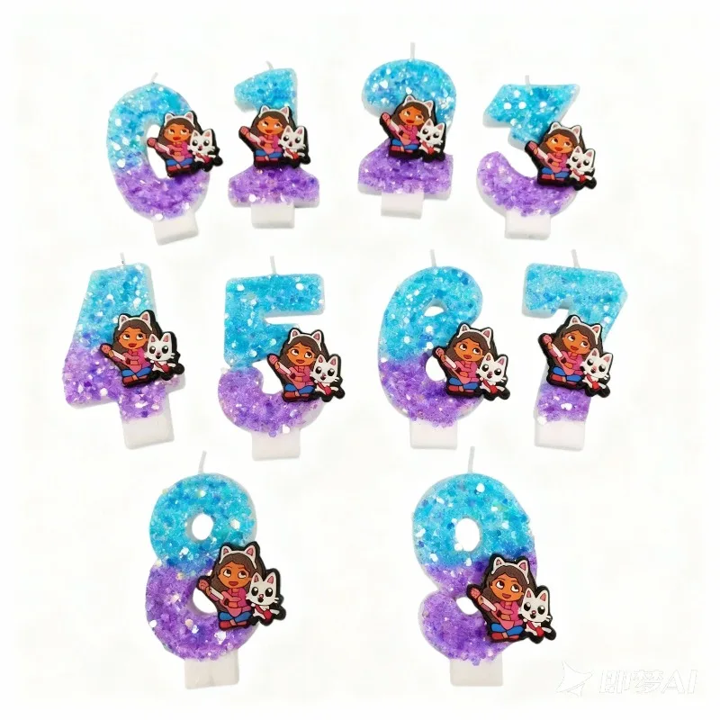 

New Best-selling Anime Gabby Dollhouse Cartoon Pattern Digital Candle Birthday Cake Decoration Party Dessert Table Ornament