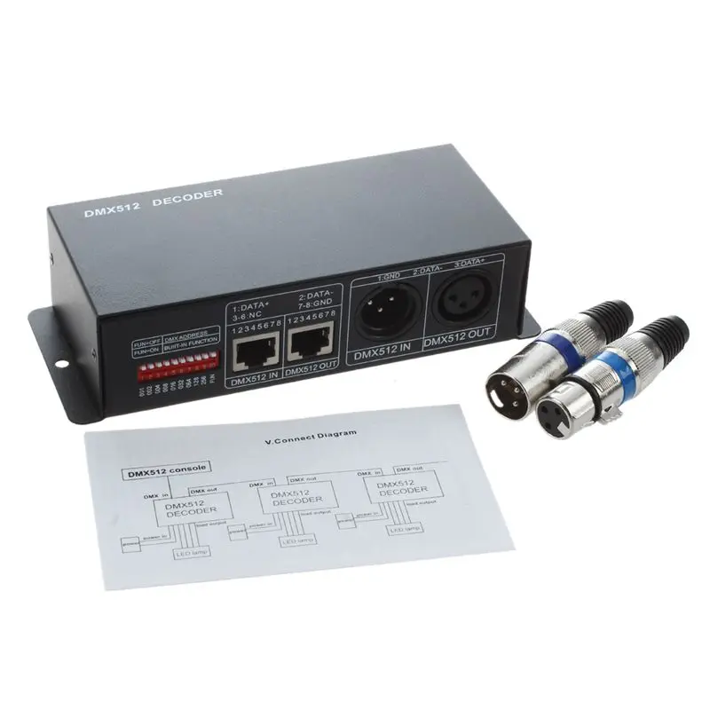 LEDデコーダーコントローラー,4チャンネルドライバー,rgbw,12v-24v dc,4ch x 8a,dmx 512